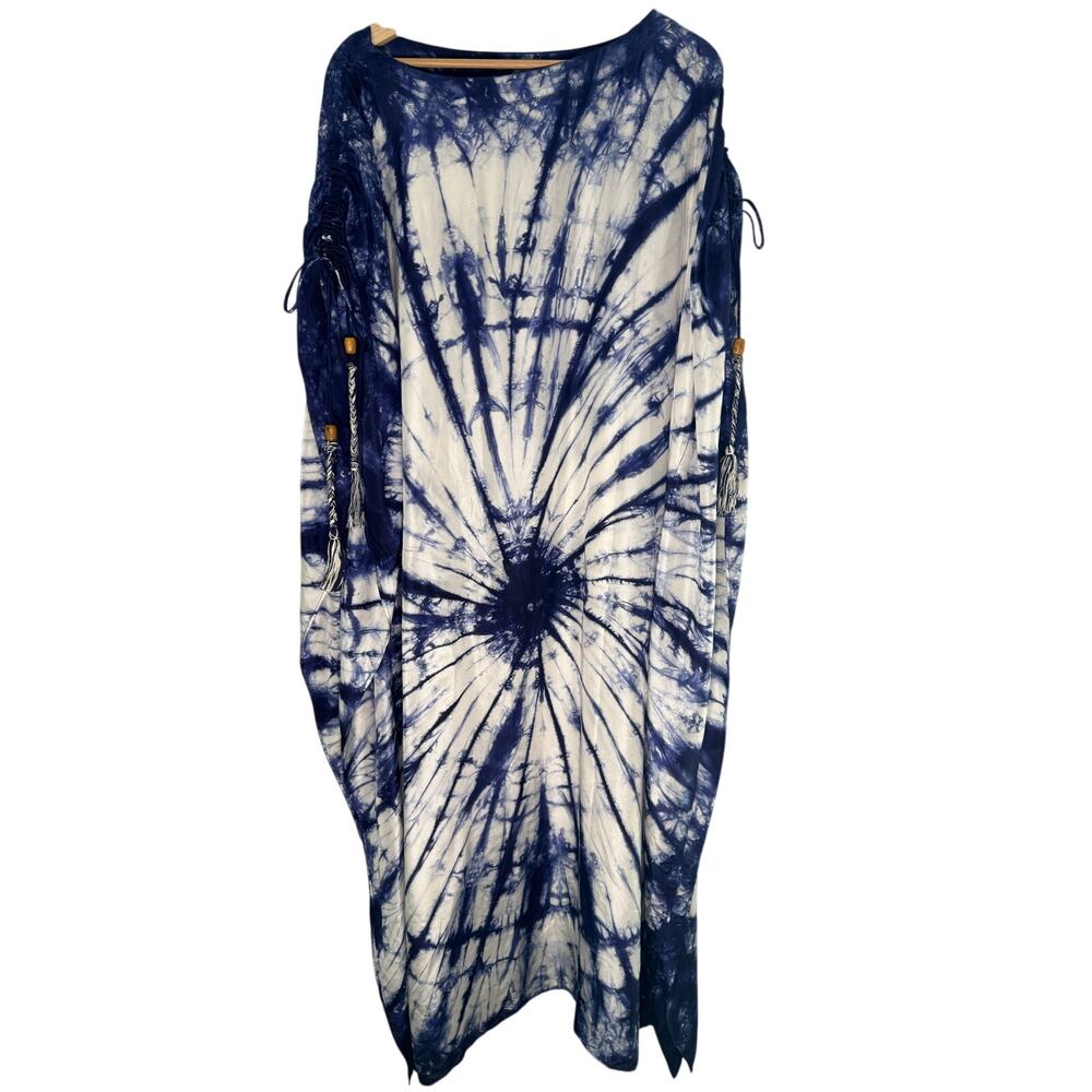 Roberta Roller Rabbit 100% Silk Caftan Blue Tie Dye One Size